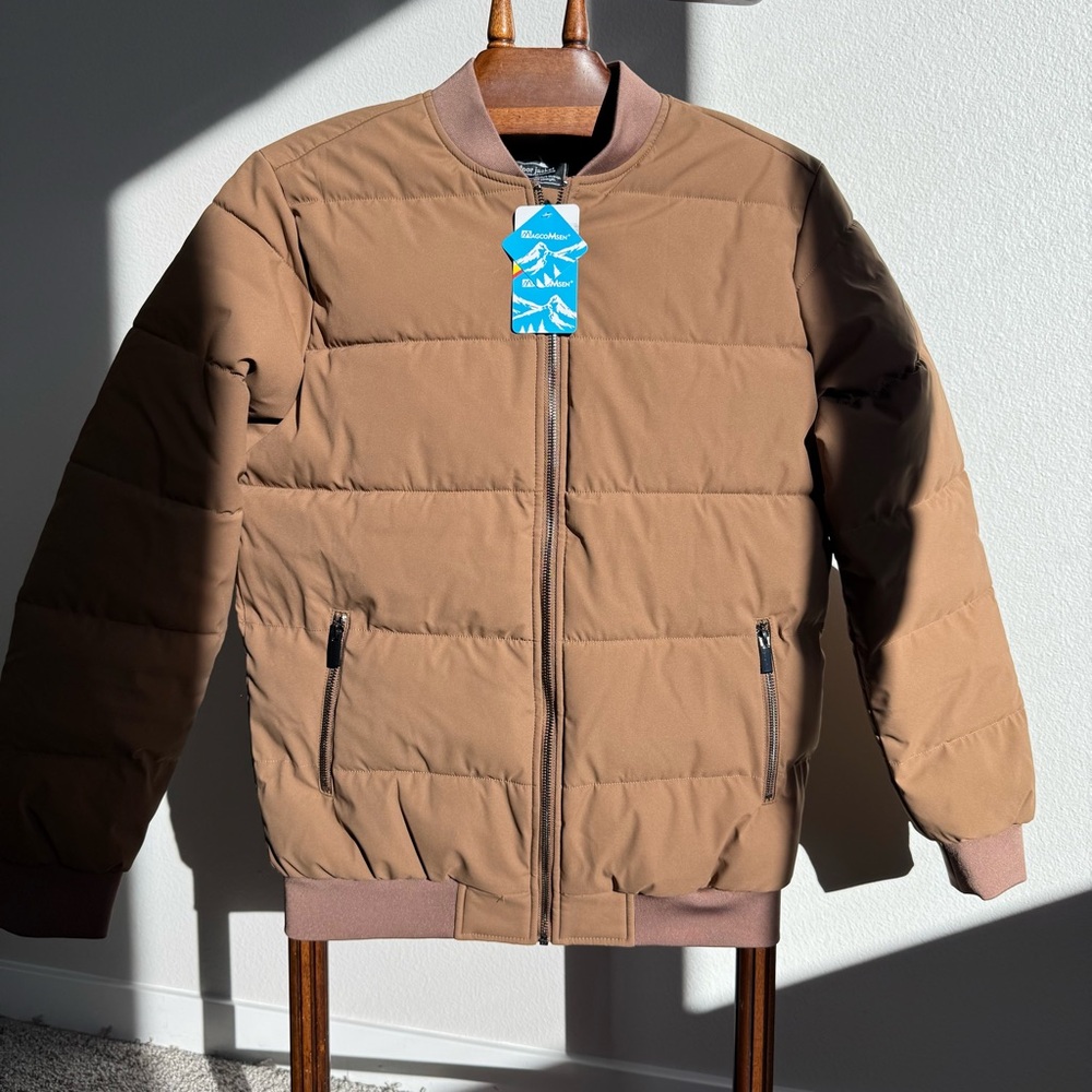 NWT MAGCOMSEN Men’s Quilted Bomber Jacket S Brown Insulated Puffer Coat